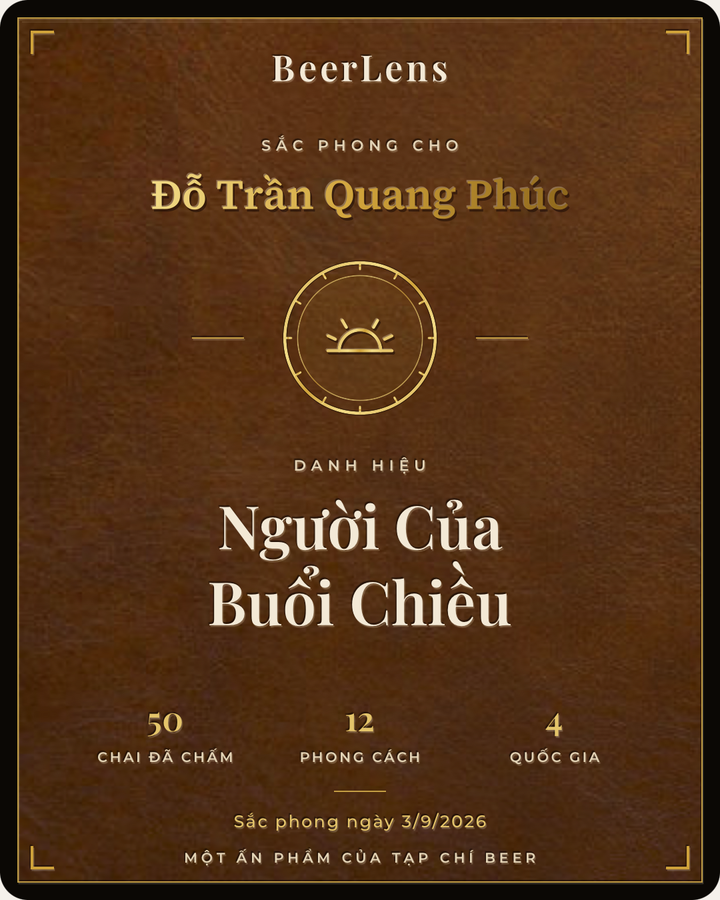 BeerLens, tờ sắc phong danh xưng Người Của Buổi Chiều, bìa da ép kim vàng lá