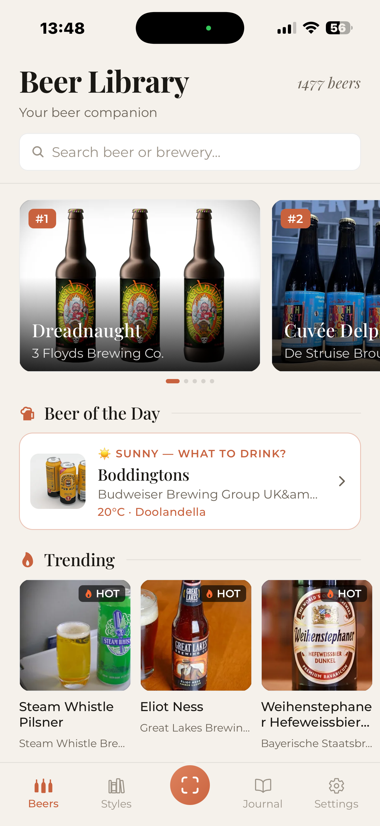 BeerLens app — Beer Library screen